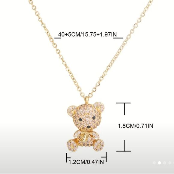 18K Gold Plated Diamond Bear Pendant Necklace - Picture 3 of 4